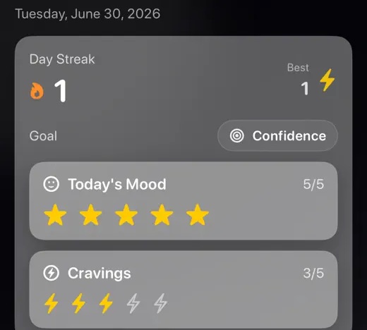 Dopamine Protocol screenshot: day streak, mood rating, and daily habit protocol